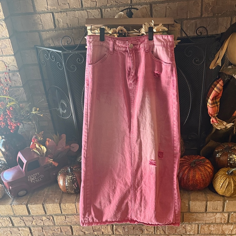 Vibrant Pink Denim Maxi Skirt